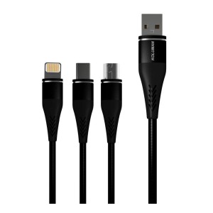 کابل تبدیل USB به Micro-USB/ Type-C/ Lightning کلومن مدل KD-24 طول کابل 1.2 متر