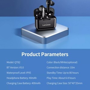 هدفون داخل گوش بی سیم لنوو مدل QT82