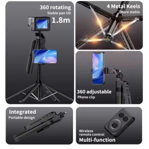 سه پایه و مونوپاد بلوتوثی ریموت دار هوشمند مدل C12 با قابلیت تشخیص چهره