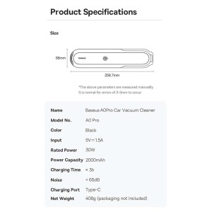 جارو شارژی قابل حمل باسئوس مدل A0 Pro