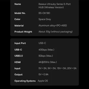 هاب 5 پورت Type-C باسئوس مدل BSOH180