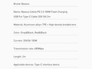کابل Type-C به Type-C باسئوس مدل CATKLFALG1 CATKLFAL91