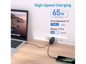 شارژر دیواری سه پورت و کابل Type-C باسئوس مدل CCGaN65E5 GaN5 Pro