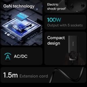 چندراهی برق یک سوکت رومیزی باسئوس مدل CCGAN1001ACE BSPSZM000401
