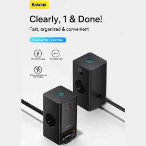 چند راهی برق 2 سوکت برق باسئوس مدل CCGAN65S2ACE
