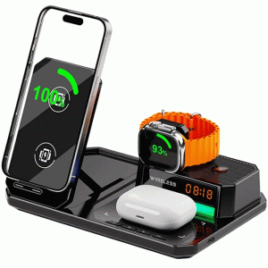 شارژر وایرلس و اسپیکر رومیزی با چراغ RGB مدل C18