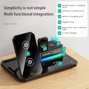 شارژر وایرلس و اسپیکر رومیزی با چراغ RGB مدل C18