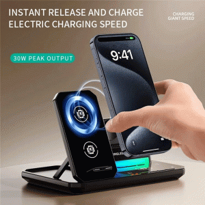 شارژر وایرلس و اسپیکر رومیزی با چراغ RGB مدل C18