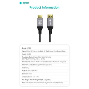 کابل Display به HDMI کوتسی مدل 87406 طول دو متر