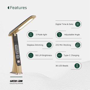 چراغ مطالعه ال‌ای‌دی شارژی طرح چوب تاشو گرین لاین مدل GNLEDDESKWN
