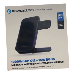 پاوربانک مگنتی و شارژر وایرلس پاورولوژی مدل PPBCHA35BK ظرفیت 10000 میلی آمپر ساعت