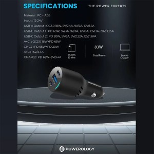 شارژر فندکی فست شارژ ماشین پاورولوژی مدل PCCSR014