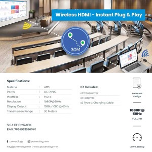 دانگل HDMI انتفال تصویر بی سیم پاورولوژی مدل PHDMRABK
