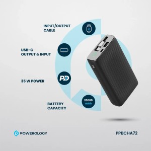 پاوربانک پاورولوژی مدل ppbcha72 ظرفیت 20000 میلی آمپر ساعت