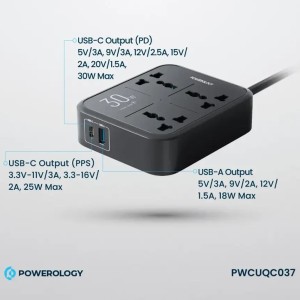 چند راهی و محافظ برق سه سوکت پاورولوژی مدل PWCUQC037