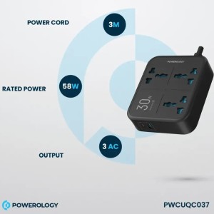 چند راهی و محافظ برق سه سوکت پاورولوژی مدل PWCUQC037