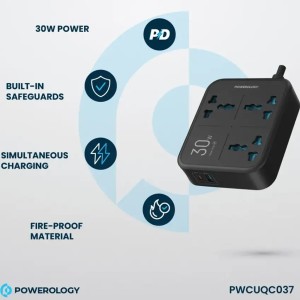 چند راهی و محافظ برق سه سوکت پاورولوژی مدل PWCUQC037