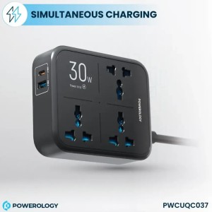 چند راهی و محافظ برق سه سوکت پاورولوژی مدل PWCUQC037