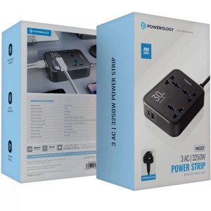 چند راهی و محافظ برق سه سوکت پاورولوژی مدل PWCUQC037