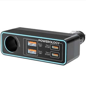 شارژر فندکی فست شارژ ماشین پاورولوژی مدل PWDA58BK