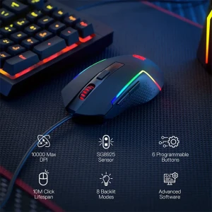 موس باسیم گیمینگ ردراگون مدل TRIDENT BASIC M616 RGB