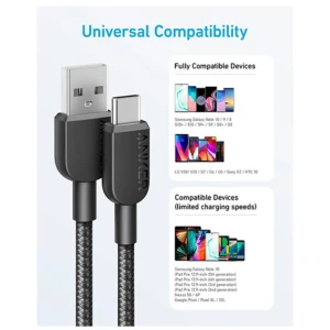 کابل USB به Type C انکر مدل A81H5 طول 0.9 متر