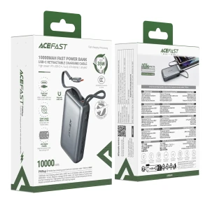 پاوربانک 10000 ایس فست مدل M32 توان 35 وات همراه با کابل متصل
